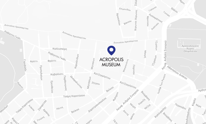 Map showing the location of the Acropolis Museum in central Athens